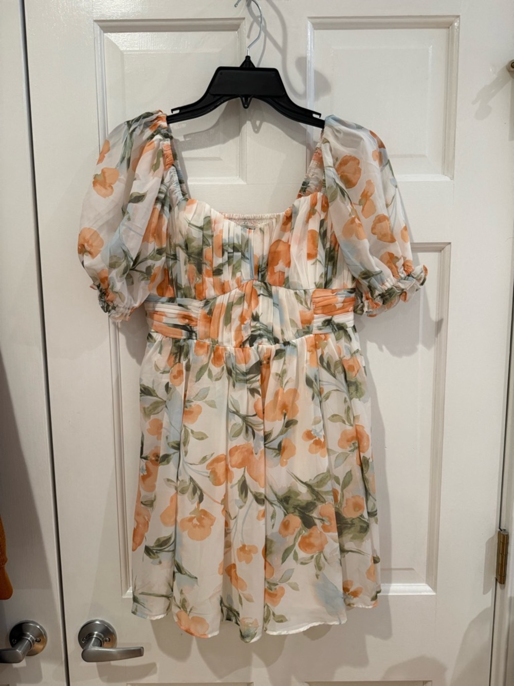 Abercrombie & Fitch White Floral Smocked Mini Dress - Peach & Green